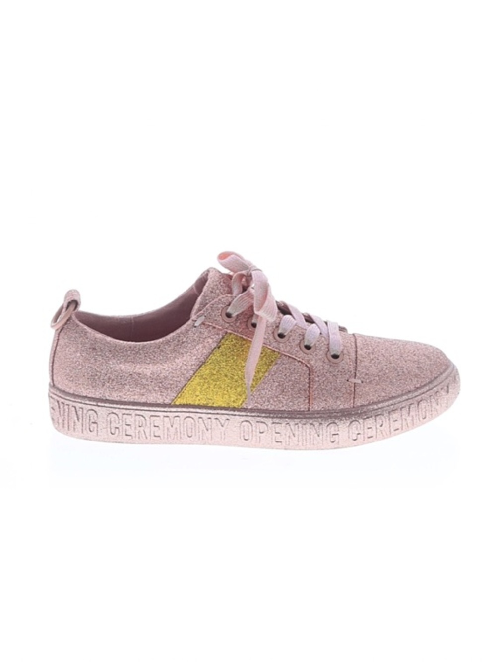 Opening Ceremony Pink Glitter Low-Top Sneaker with Yellow Accent